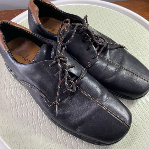 Men's Cole Haan Black W/Brown Accents Leather Lace Up Shoes- Sz.10M Prom Wedding - Picture 1 of 11
